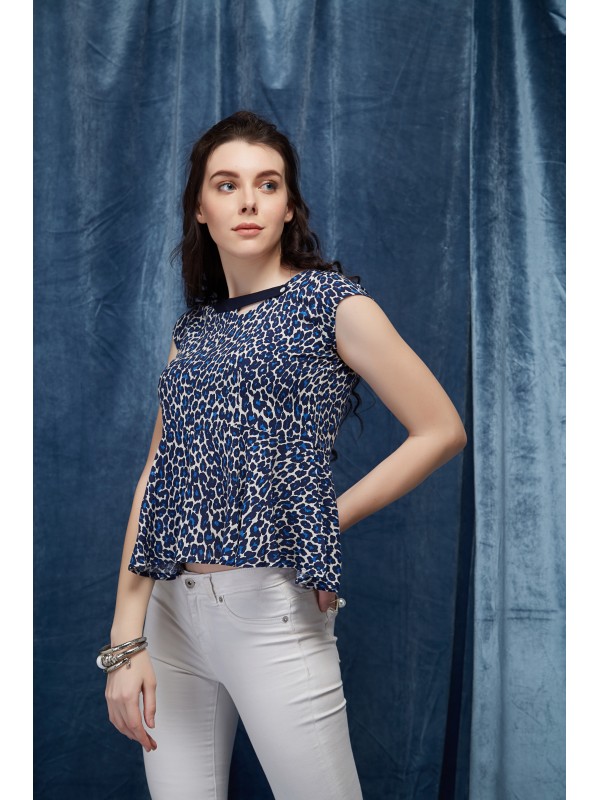 Attract Blue Animal Print Sleeve Top 